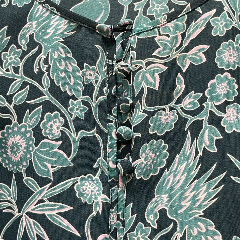 Lauren Conrad Blouse Top Teal Blue Green Floral Medium - Picture 3 of 9